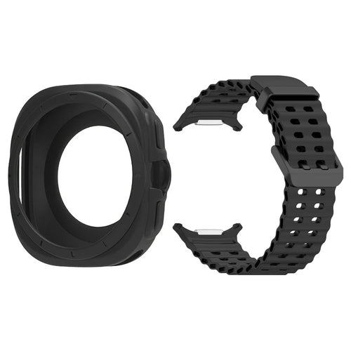 For Samsung Galaxy Watch Ultra (2025) 47mm Silicone Band Double Pin Buckle Watch Strap with Watch Case - Black - 1