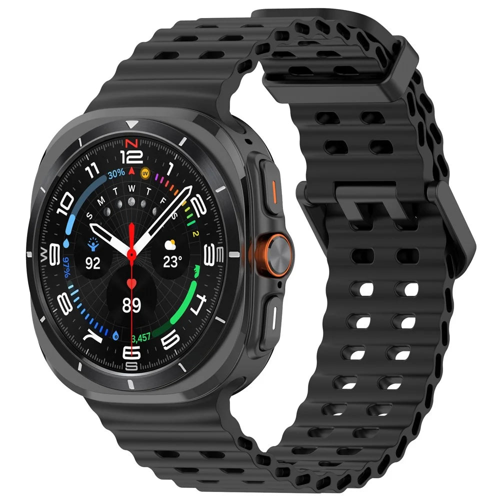 For Samsung Galaxy Watch Ultra (2025) 47mm Silicone Band Double Pin Buckle Watch Strap with Watch Case - Black - 3