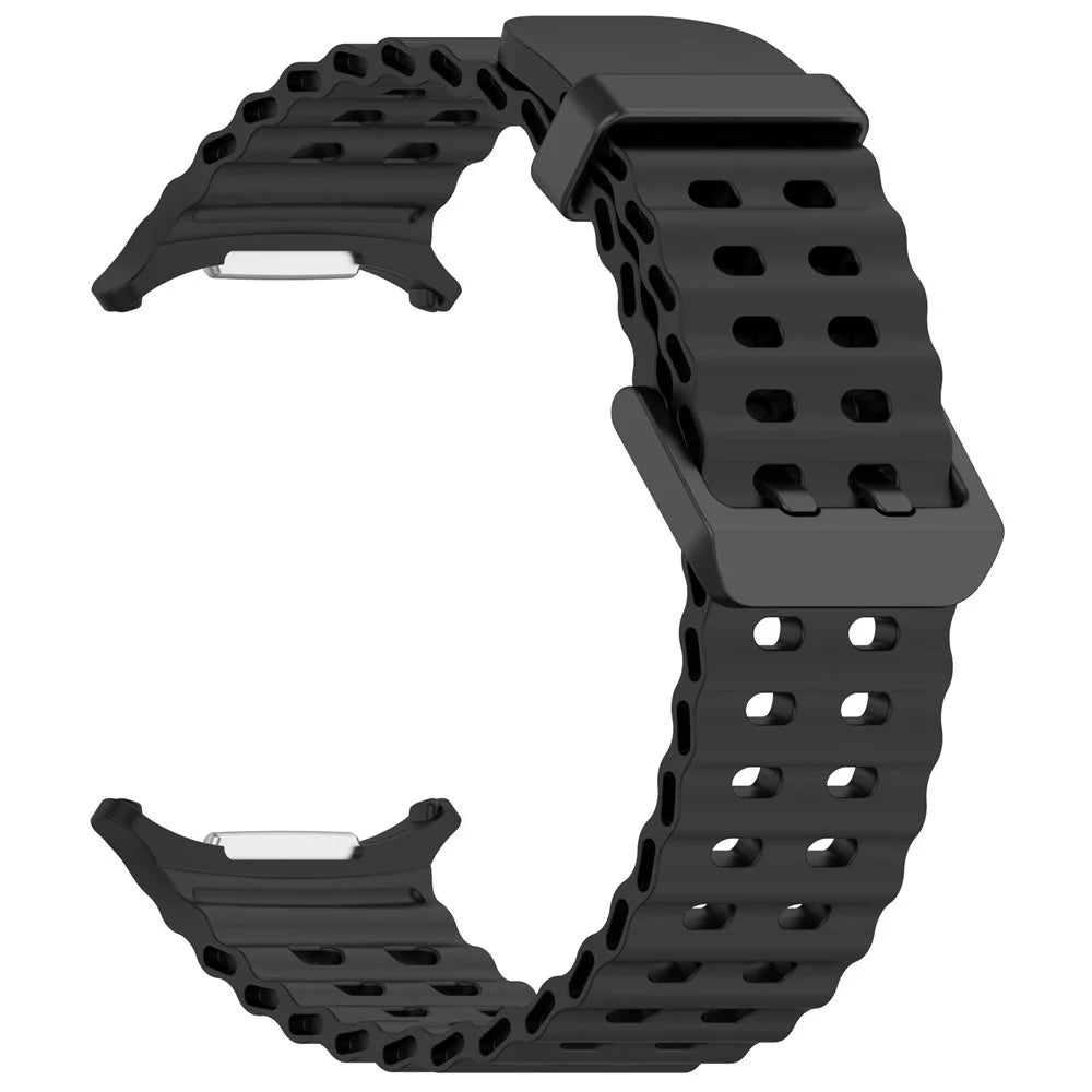 For Samsung Galaxy Watch Ultra (2025) 47mm Silicone Band Double Pin Buckle Watch Strap with Watch Case - Black - 4