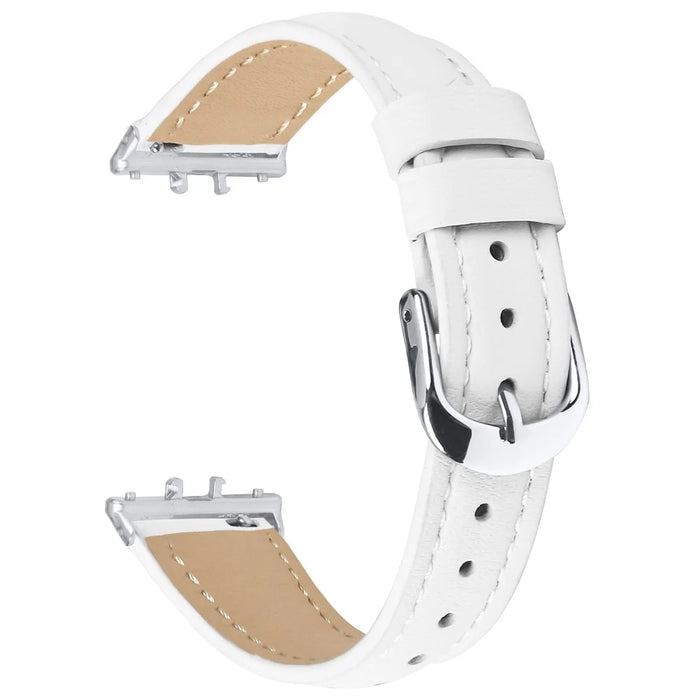 For Samsung Galaxy Fit3 Watch Band Silver Buckle Slim Leather Strap - White - 1