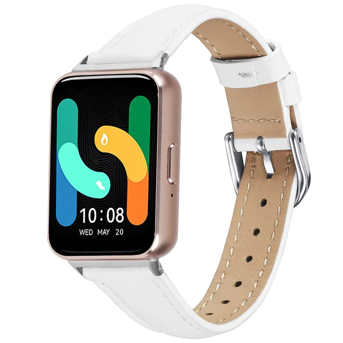 For Samsung Galaxy Fit3 Watch Band Silver Buckle Slim Leather Strap - White - 2