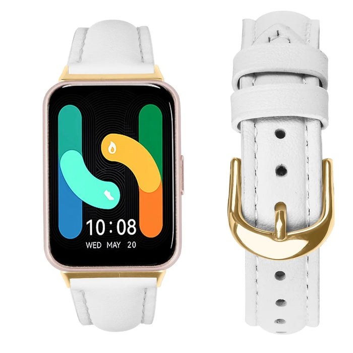 For Samsung Galaxy Fit3 Watch Band Gold Buckle Slim Leather Strap - White - 3