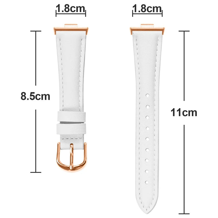 For Samsung Galaxy Fit3 Watch Band Rose Gold Buckle Slim Leather Strap - White - 6