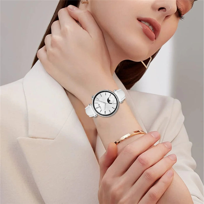 For Huawei Watch GT 4 41mm Watch Band Silver Buckle Slim Leather Strap - White - 5
