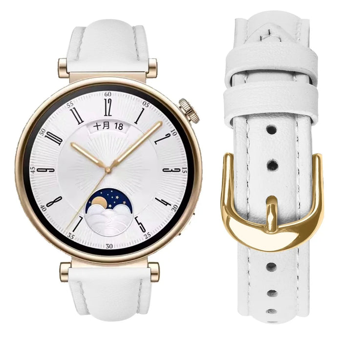 For Huawei Watch GT 5 41mm Watch Band Gold Buckle Slim Leather Strap - White - 3