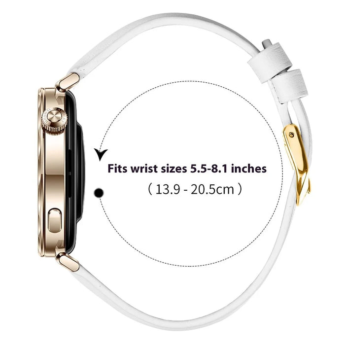 For Huawei Watch GT 5 41mm Watch Band Gold Buckle Slim Leather Strap - White - 7