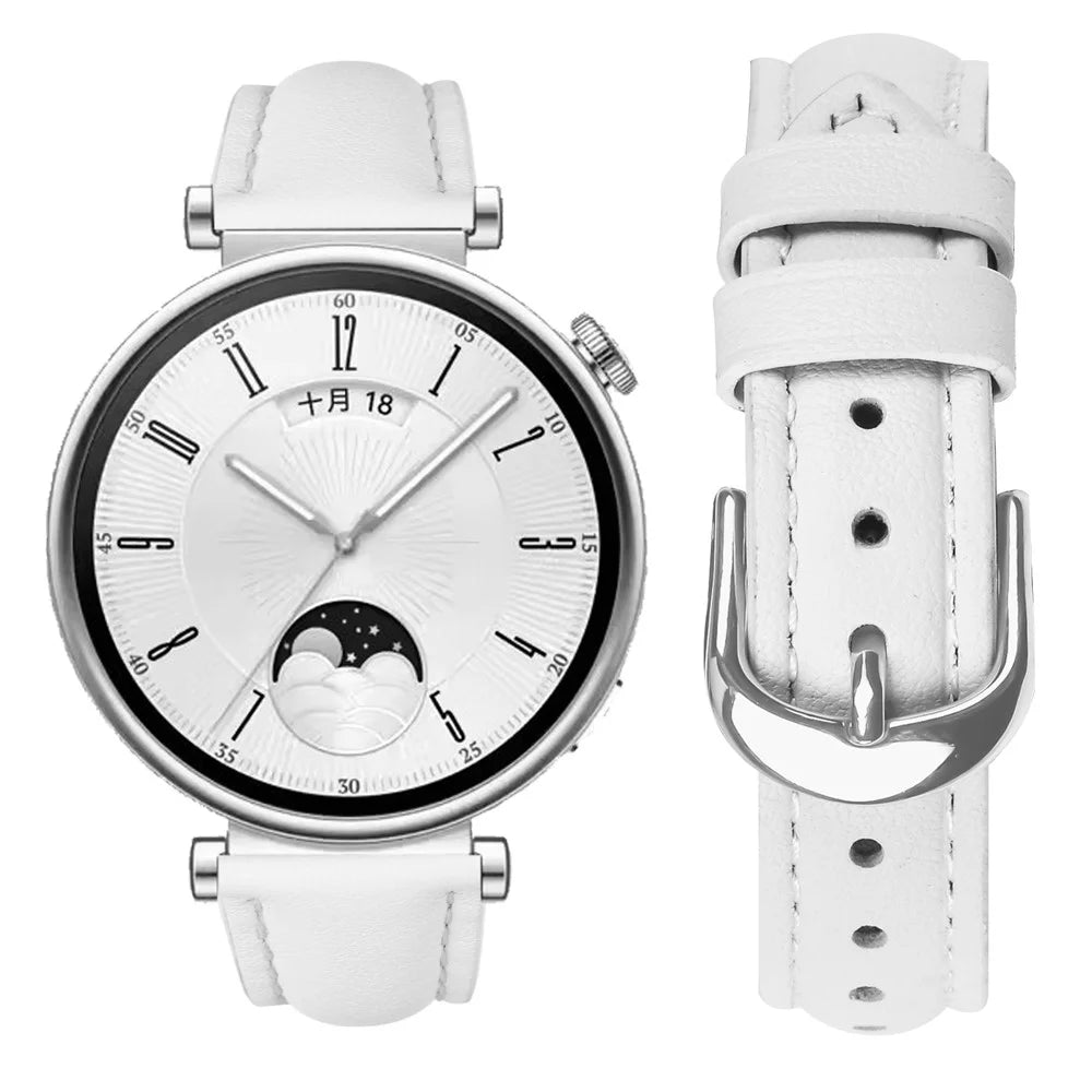 For Honor Watch S1 / Huawei Watch B5 Band Silver Buckle Slim Leather Watch Strap - White - 3