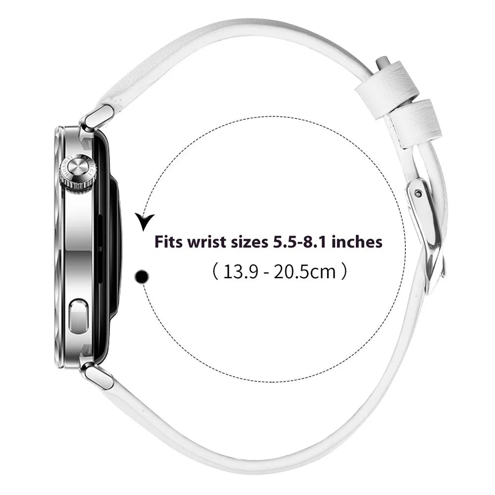 For Honor Watch S1 / Huawei Watch B5 Band Silver Buckle Slim Leather Watch Strap - White - 7