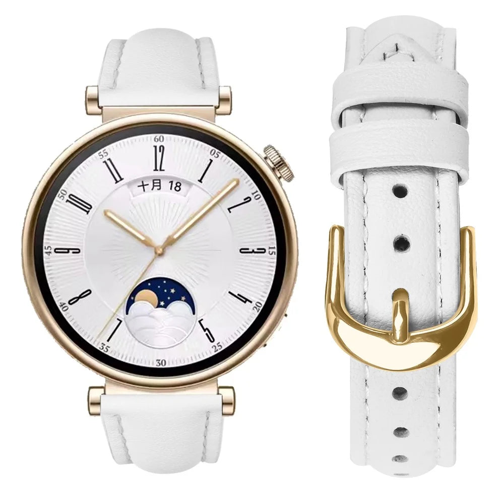 For Honor Watch S1 / Huawei Watch B5 Band Gold Buckle Slim Leather Watch Strap - White - 3