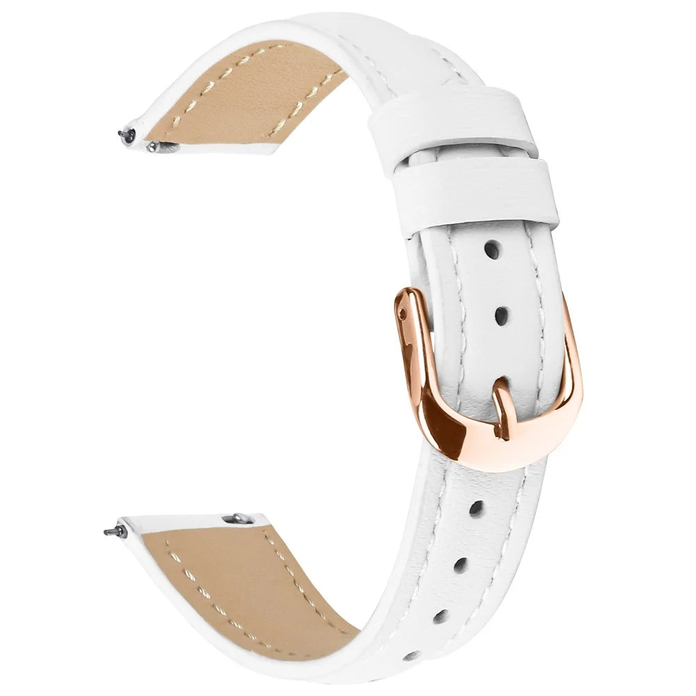 For Garmin Vivoactive 4S 40mm Watch Band Rose Gold Buckle Slim Leather Strap - White - 1
