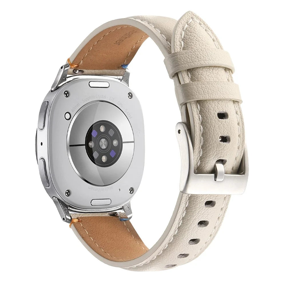Watch Band For Samsung Galaxy Watch8 44mm  /  40mm  /  Watch8 Classic 46mm Stitched Pointed Tail Genuine Cow Leather Strap - White - 1