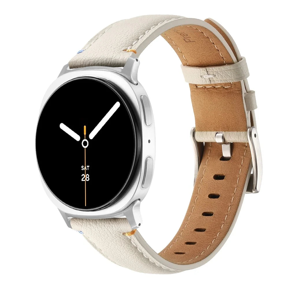 Watch Band For Samsung Galaxy Watch8 44mm  /  40mm  /  Watch8 Classic 46mm Stitched Pointed Tail Genuine Cow Leather Strap - White - 2