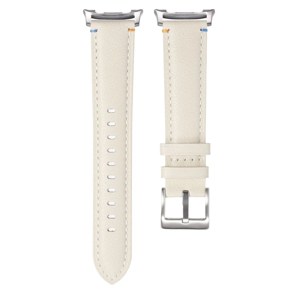 Watch Band For Samsung Galaxy Watch8 44mm  /  40mm  /  Watch8 Classic 46mm Stitched Pointed Tail Genuine Cow Leather Strap - White - 3
