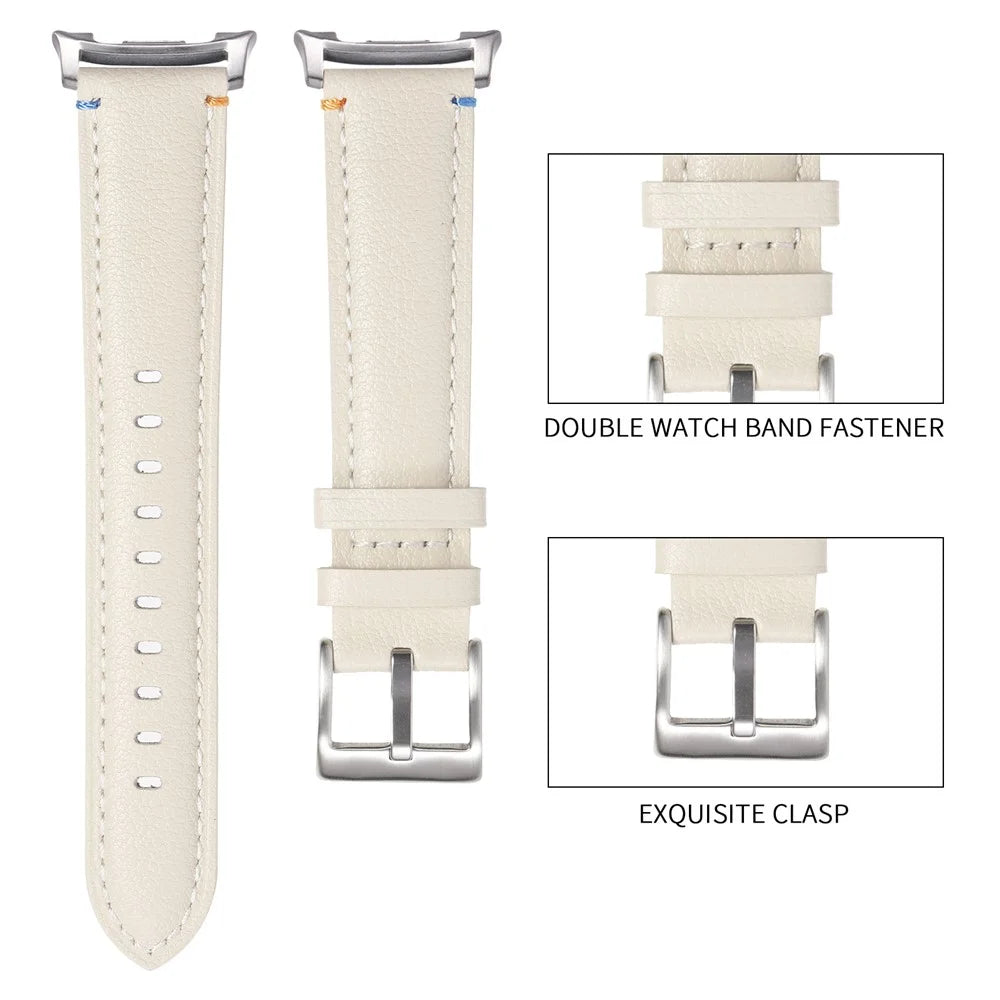 Watch Band For Samsung Galaxy Watch8 44mm  /  40mm  /  Watch8 Classic 46mm Stitched Pointed Tail Genuine Cow Leather Strap - White - 4