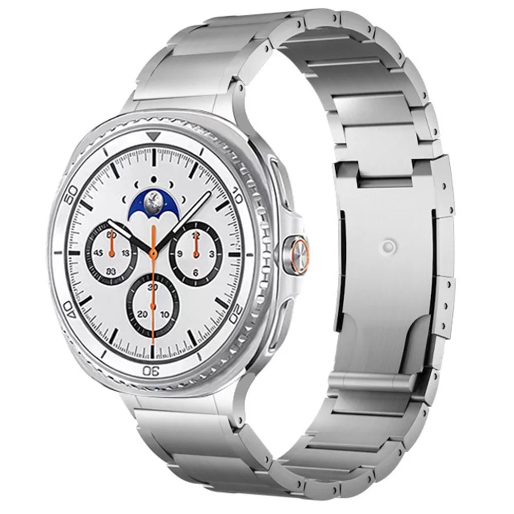 Watch Band For Samsung Galaxy Watch8 44mm  /  40mm  /  Watch8 Classic 46mm Integrated 3-Bead Folding Buckle Stainless Steel Strap - Silver - 3
