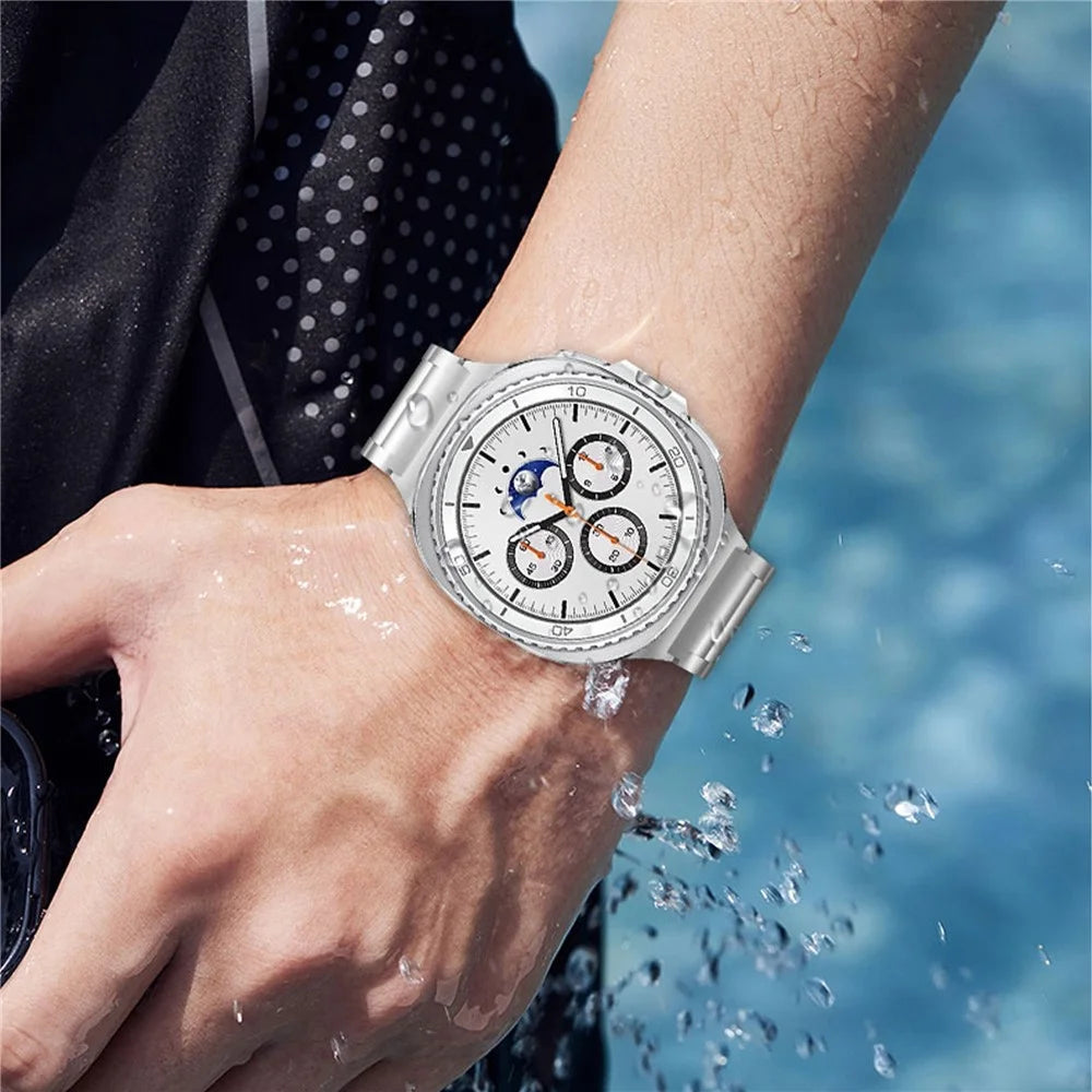 Watch Band For Samsung Galaxy Watch8 44mm  /  40mm  /  Watch8 Classic 46mm Integrated 3-Bead Folding Buckle Stainless Steel Strap - Silver - 6