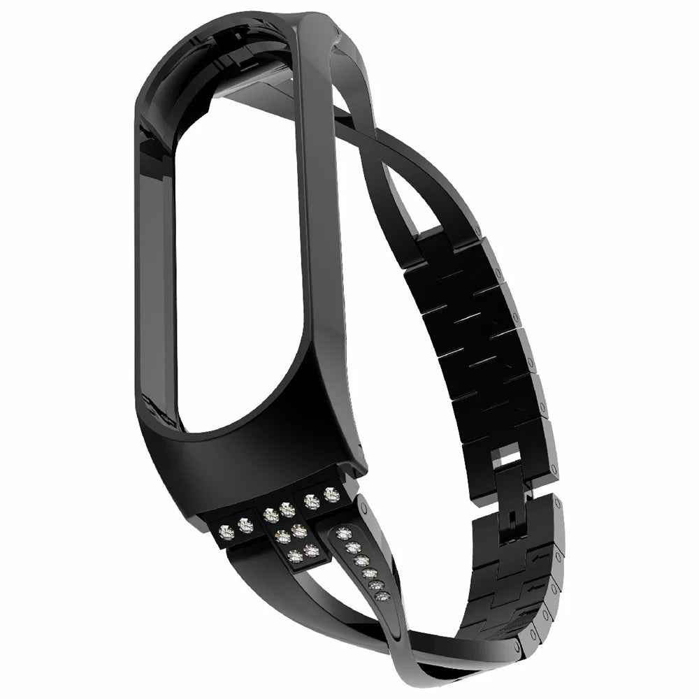 X-Shaped Design Aluminum Alloy Jewelry Wristband Bling Diamond Metal Strap for Xiaomi Mi Band 6 / 5 - Black - 1