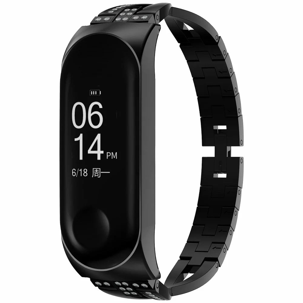 X-Shaped Design Aluminum Alloy Jewelry Wristband Bling Diamond Metal Strap for Xiaomi Mi Band 6 / 5 - Black - 2