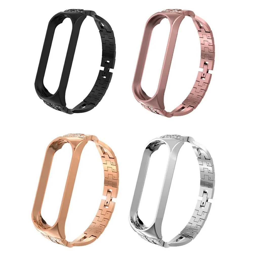 X-Shaped Design Aluminum Alloy Jewelry Wristband Bling Diamond Metal Strap for Xiaomi Mi Band 6 / 5 - Black - 6