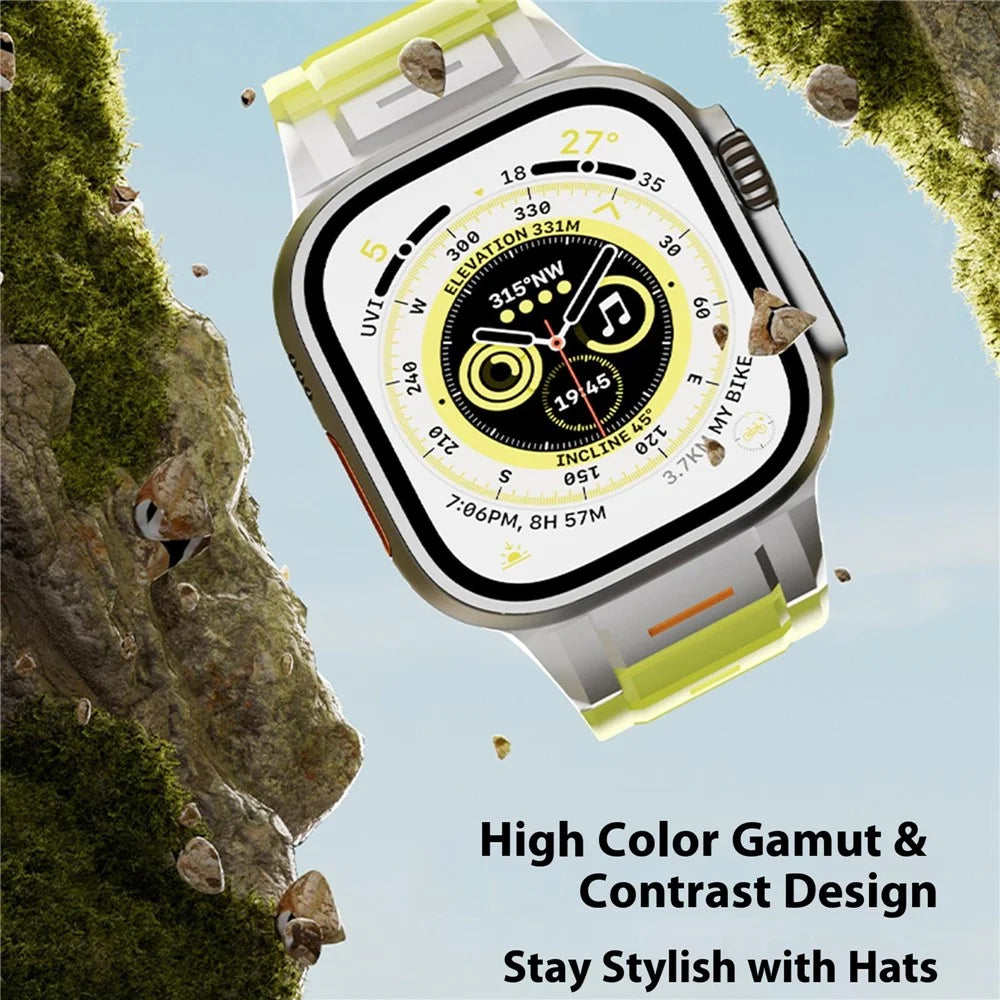 Silicone Watch Band for Apple Watch Ultra 3 2 1 49mm / Series 11 10 46mm / 9 8 7 45mm / SE3 SE2 SE 6 5 4 44mm / 3 2 1 42mm Quick Release Replacement Strap - Fluorescent Green - 4