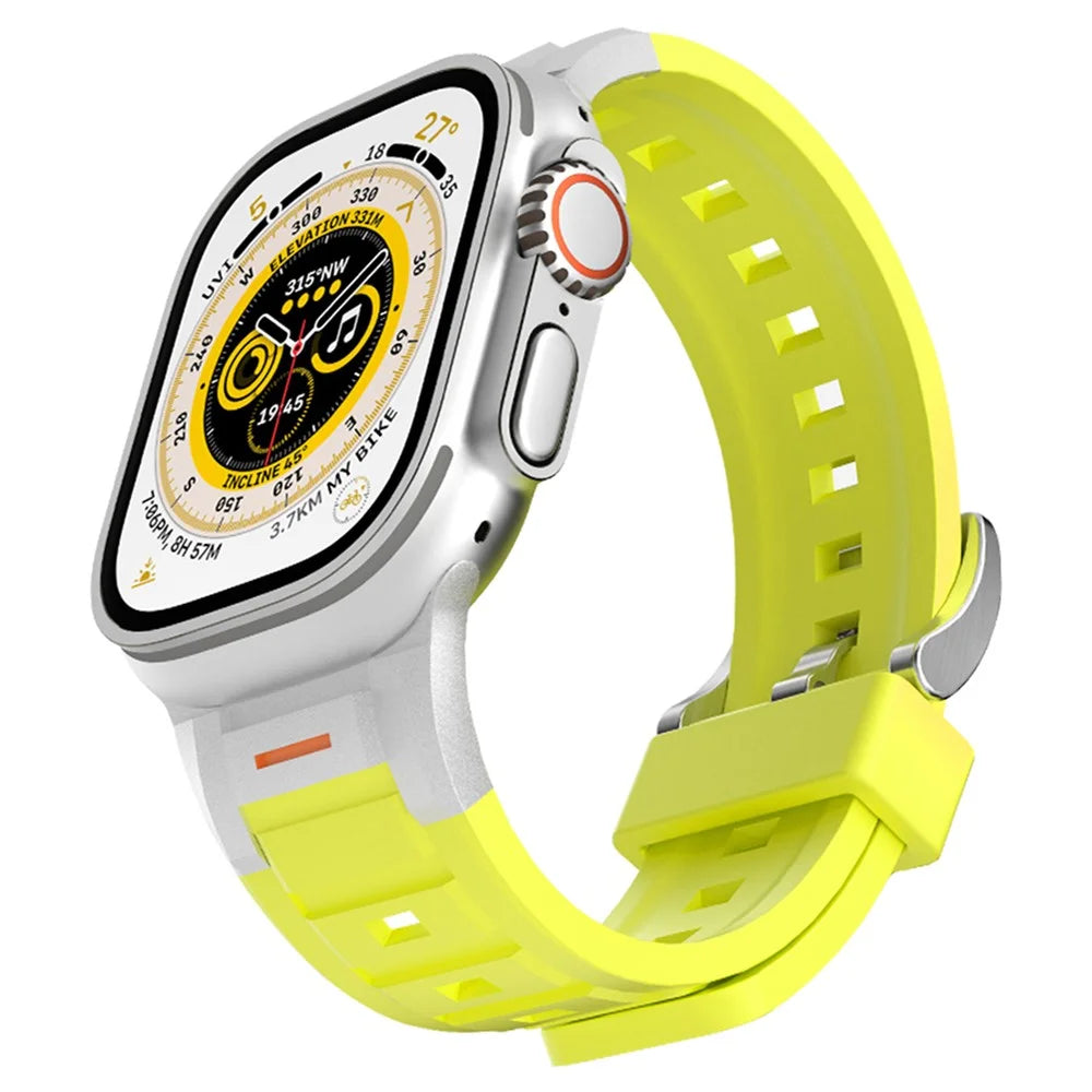 Silicone Watch Band for Apple Watch Series 11 10 42mm / 9 8 7 41mm / SE3 SE2 SE 6 5 4 40mm / 3 2 1 38mm Quick Release Replacement Strap - Fluorescent Green - 2