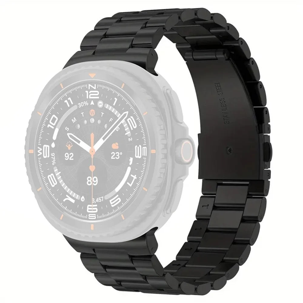 Replacement Strap for Samsung Galaxy Watch8 44mm / 40mm / 8 Classic 46mm Metal Watch Band 3-Bead Design Folding Clasp - Black - 1