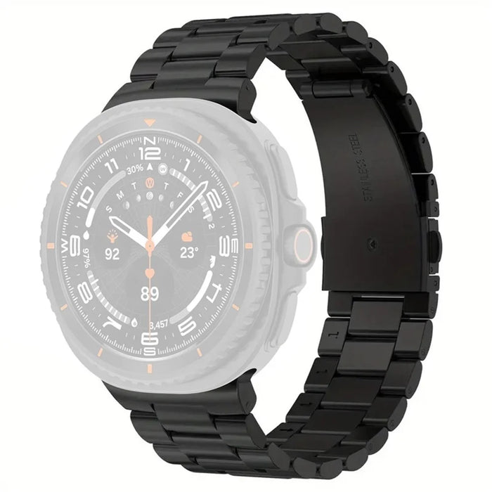 Replacement Strap for Samsung Galaxy Watch8 44mm / 40mm / 8 Classic 46mm Metal Watch Band 3-Bead Design Folding Clasp - Black - 1