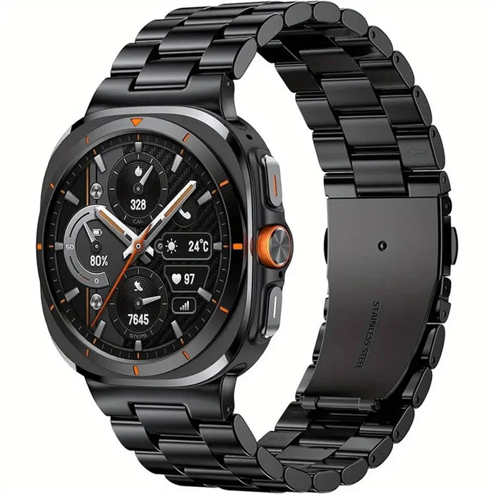 Replacement Strap for Samsung Galaxy Watch8 44mm / 40mm / 8 Classic 46mm Metal Watch Band 3-Bead Design Folding Clasp - Black - 3