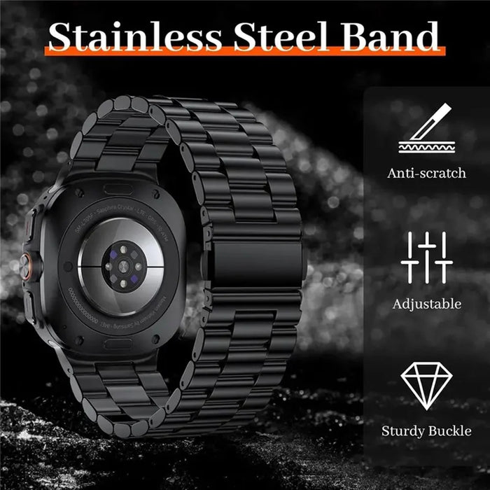 Replacement Strap for Samsung Galaxy Watch8 44mm / 40mm / 8 Classic 46mm Metal Watch Band 3-Bead Design Folding Clasp - Black - 5