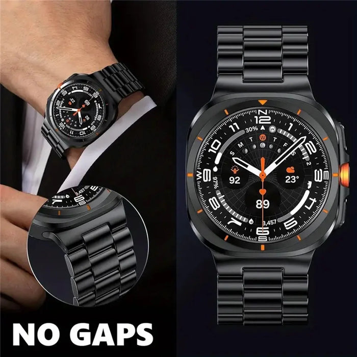 Replacement Strap for Samsung Galaxy Watch8 44mm / 40mm / 8 Classic 46mm Metal Watch Band 3-Bead Design Folding Clasp - Black - 6