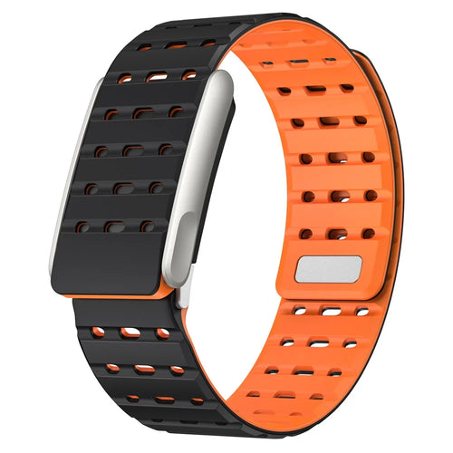 For WHOOP 5.0 LIFE MG Watch Band Magnetic Breathable Silicone Zinc Alloy Strap - Black  /  Orange - 1
