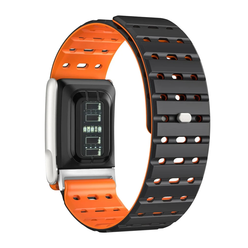 For WHOOP 5.0 LIFE MG Watch Band Magnetic Breathable Silicone Zinc Alloy Strap - Black  /  Orange - 2