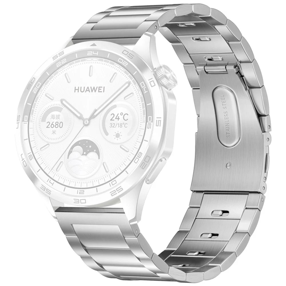 22mm Watch Band For Huawei Watch GT 5 Pro 46mm  /  GT 5 46mm  /  GT 4 46mm Quick Release Buckle 3-Bead Stainless Steel Strap - Silver - 1