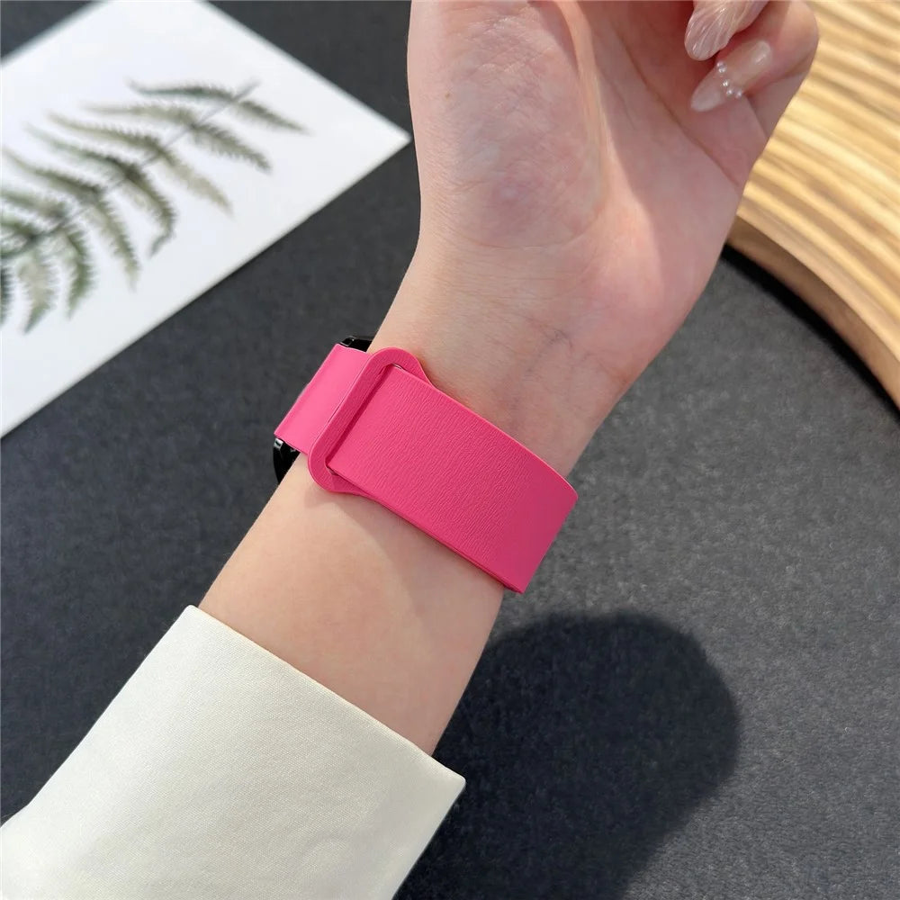 For Huawei Watch GT 5 41mm Watch Band 18mm Wood Grain Loop Soft Magnetic Silicone Strap - Orange Pink - 3