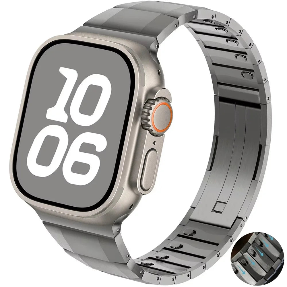 Stainless Steel Watch Band For Apple Watch Series 11 10 42mm / 9 8 7 41mm / SE3 SE2 SE 6 5 4 40mm / 3 2 1 38mm Side Release Single Bead Strap - Titanium - 3