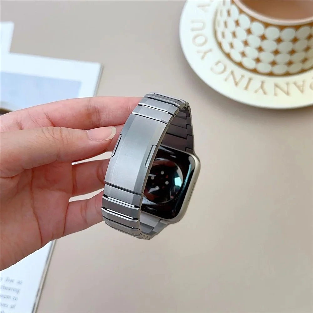 Stainless Steel Watch Band For Apple Watch Series 11 10 42mm / 9 8 7 41mm / SE3 SE2 SE 6 5 4 40mm / 3 2 1 38mm Side Release Single Bead Strap - Titanium - 4