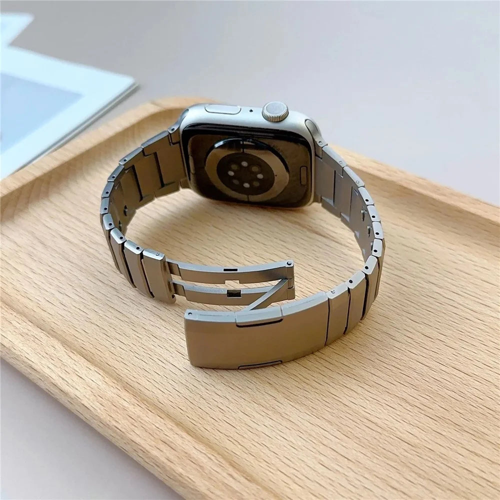 Stainless Steel Watch Band For Apple Watch Series 11 10 42mm / 9 8 7 41mm / SE3 SE2 SE 6 5 4 40mm / 3 2 1 38mm Side Release Single Bead Strap - Titanium - 5