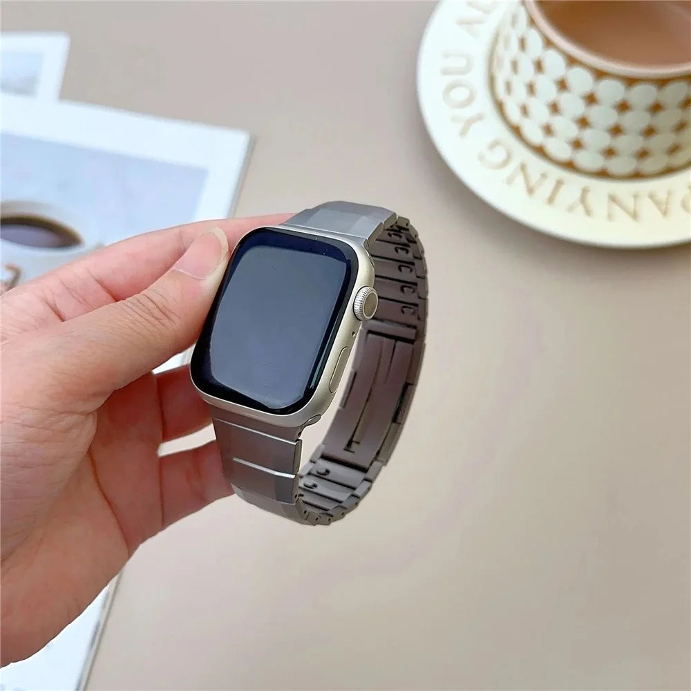 Stainless Steel Watch Band For Apple Watch Series 11 10 42mm / 9 8 7 41mm / SE3 SE2 SE 6 5 4 40mm / 3 2 1 38mm Side Release Single Bead Strap - Titanium - 6