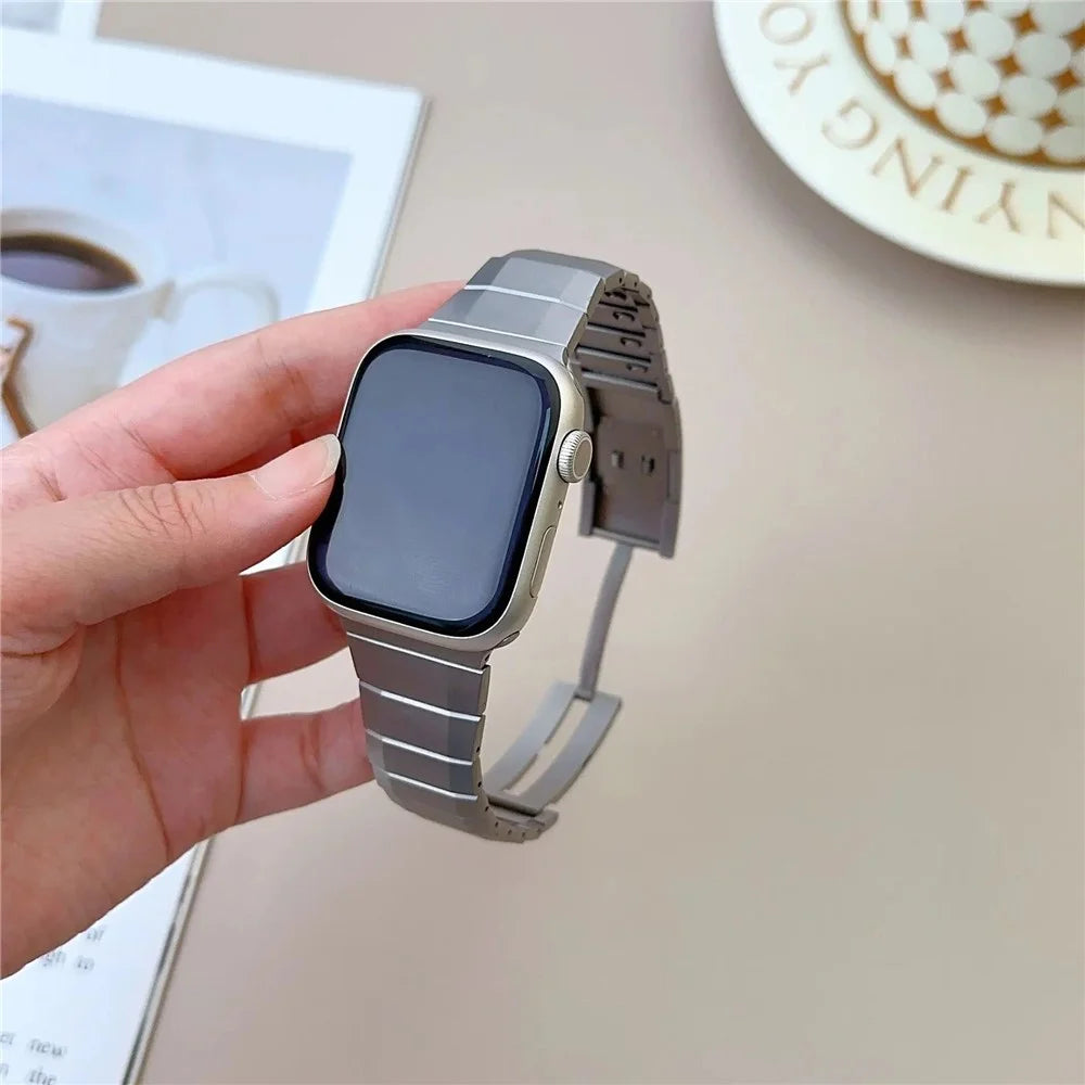 Stainless Steel Watch Band For Apple Watch Series 11 10 42mm / 9 8 7 41mm / SE3 SE2 SE 6 5 4 40mm / 3 2 1 38mm Side Release Single Bead Strap - Titanium - 7