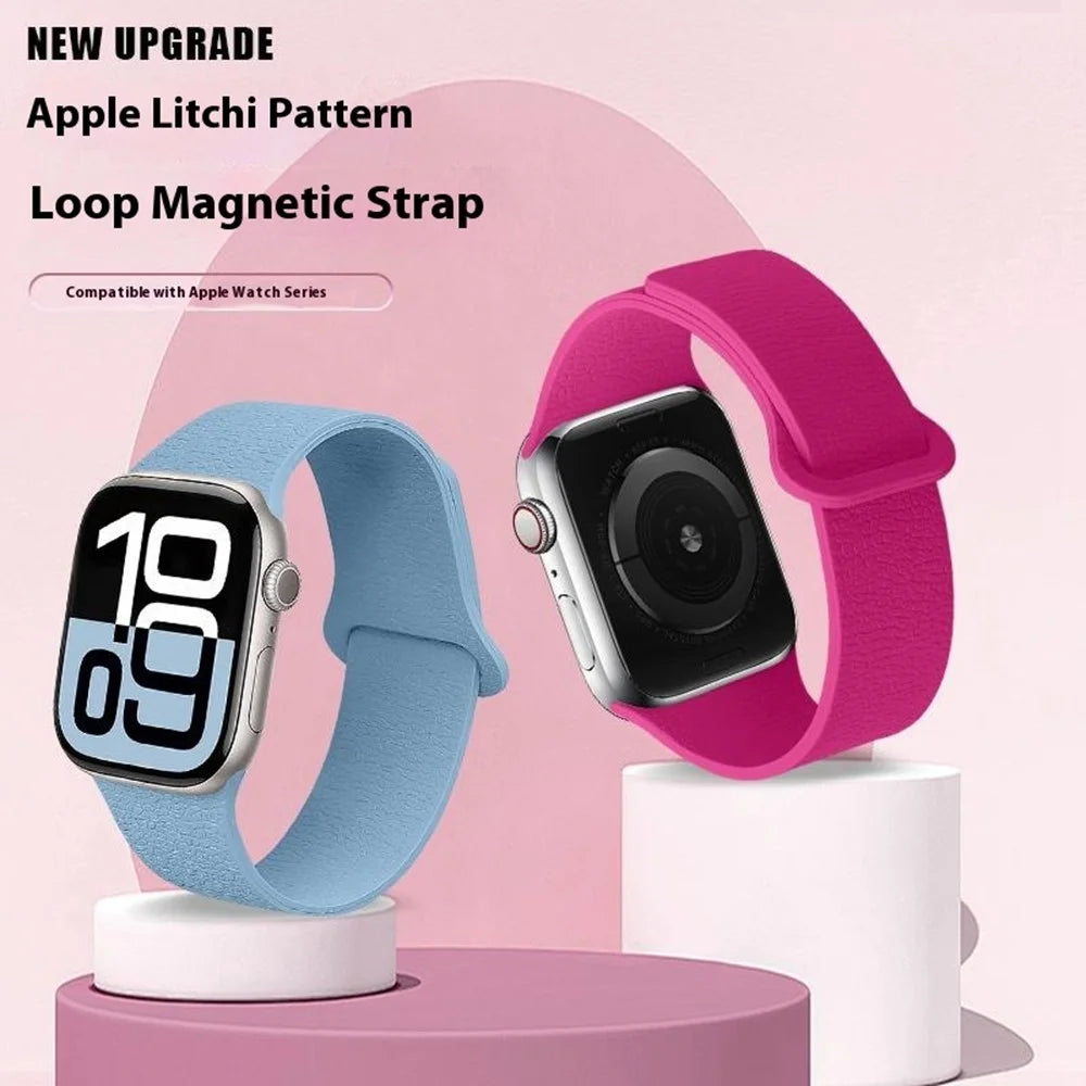 Watch Band For Apple Watch Series 11 10 42mm / 9 8 7 41mm / SE3 SE2 SE 6 5 4 40mm / 3 2 1 38mm Litchi Texture Magnetic Loop Silicone Strap - Rose - 2