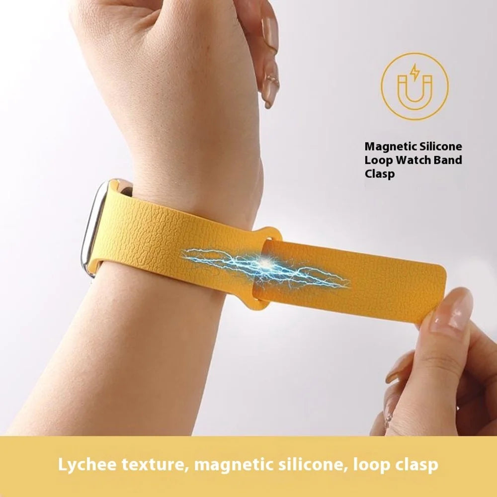 Watch Band For Apple Watch Series 11 10 42mm / 9 8 7 41mm / SE3 SE2 SE 6 5 4 40mm / 3 2 1 38mm Litchi Texture Magnetic Loop Silicone Strap - Rose - 4