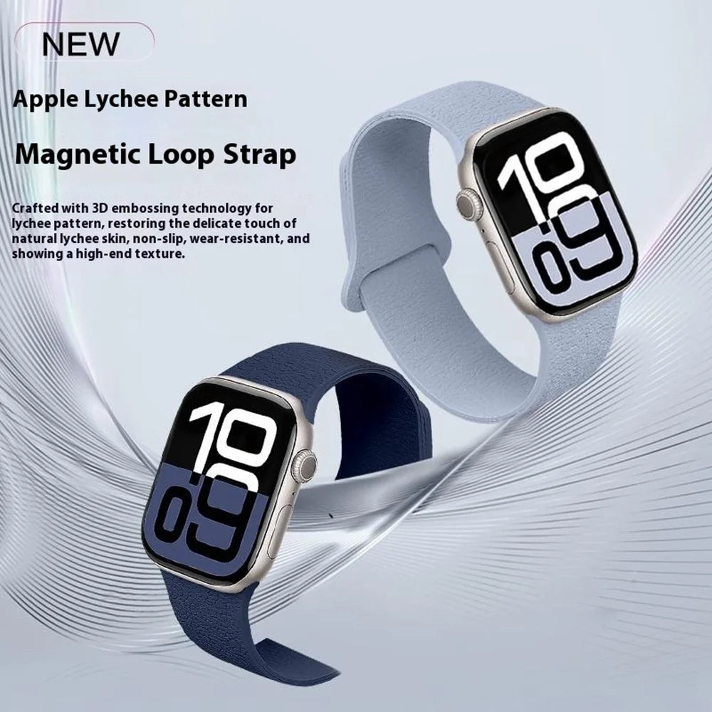Watch Band For Apple Watch Series 11 10 42mm / 9 8 7 41mm / SE3 SE2 SE 6 5 4 40mm / 3 2 1 38mm Litchi Texture Magnetic Loop Silicone Strap - Rose - 5