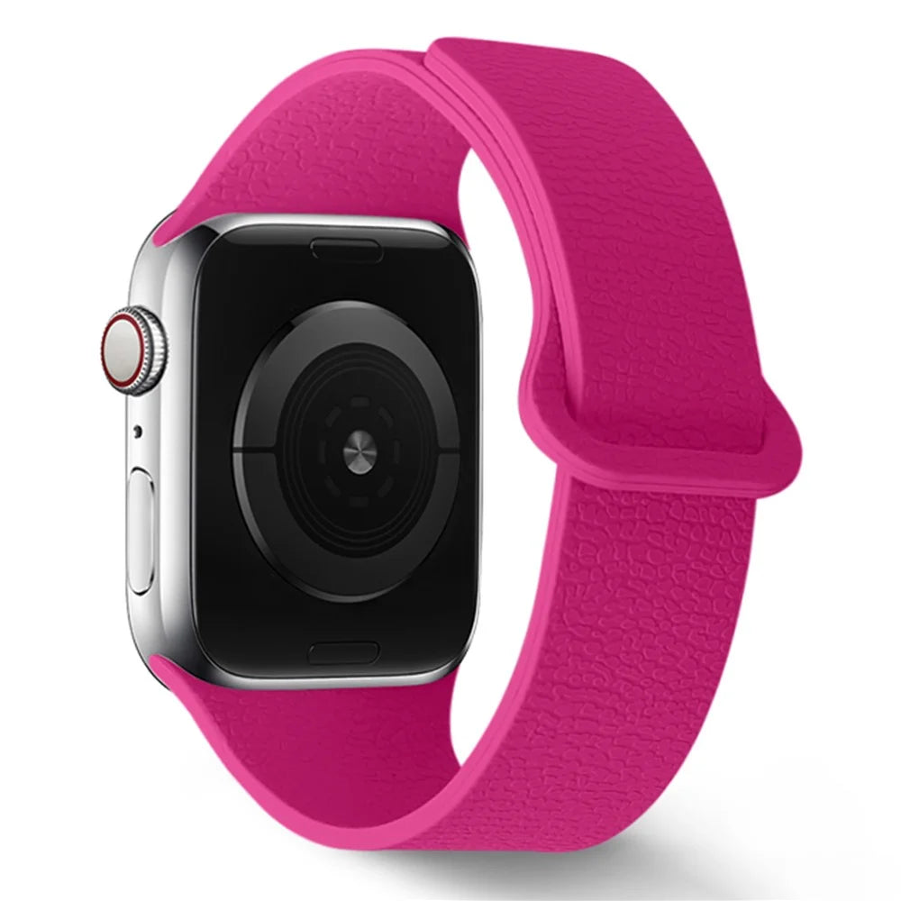 Watch Band For Apple Watch Ultra 3 2 1 49mm / Series 11 10 46mm / 9 8 7 45mm / SE3 SE2 SE 6 5 4 44mm / 3 2 1 42mm Litchi Texture Magnetic Silicone Strap - Rose - 1