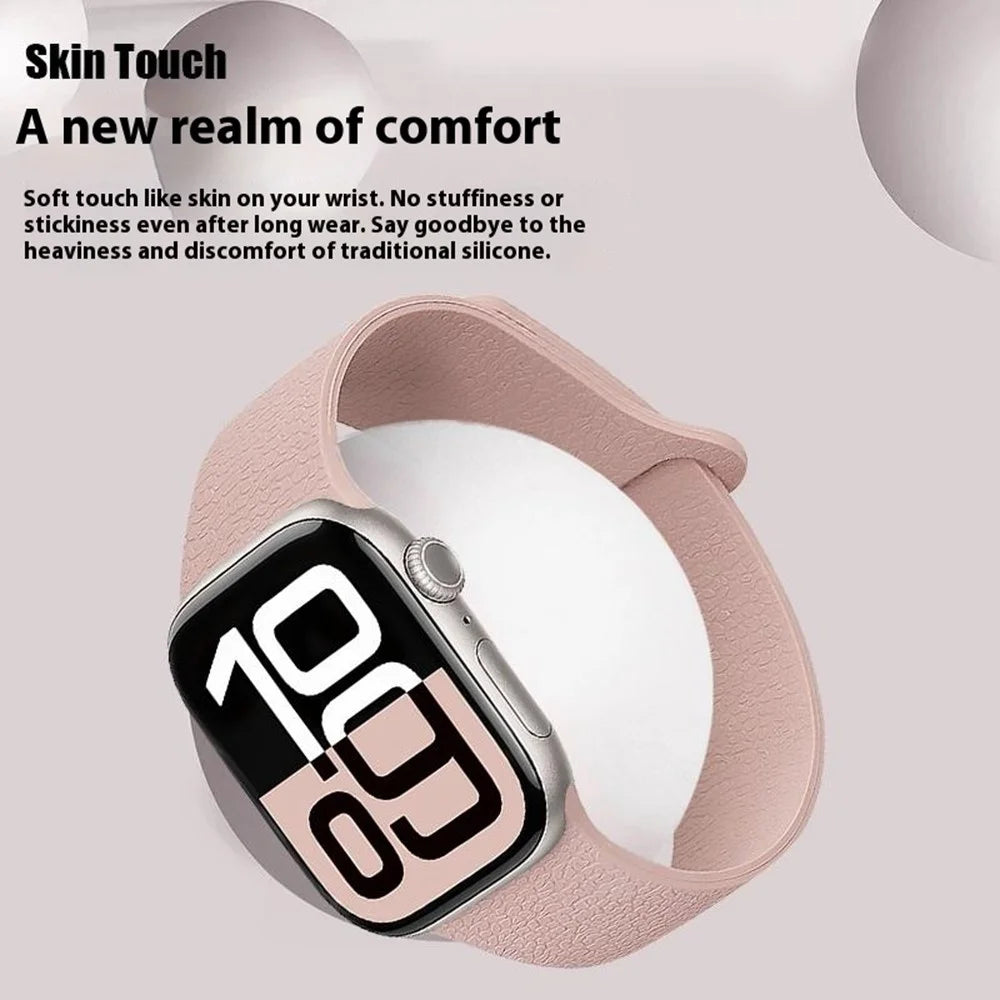 Watch Band For Apple Watch Ultra 3 2 1 49mm / Series 11 10 46mm / 9 8 7 45mm / SE3 SE2 SE 6 5 4 44mm / 3 2 1 42mm Litchi Texture Magnetic Silicone Strap - Rose - 6