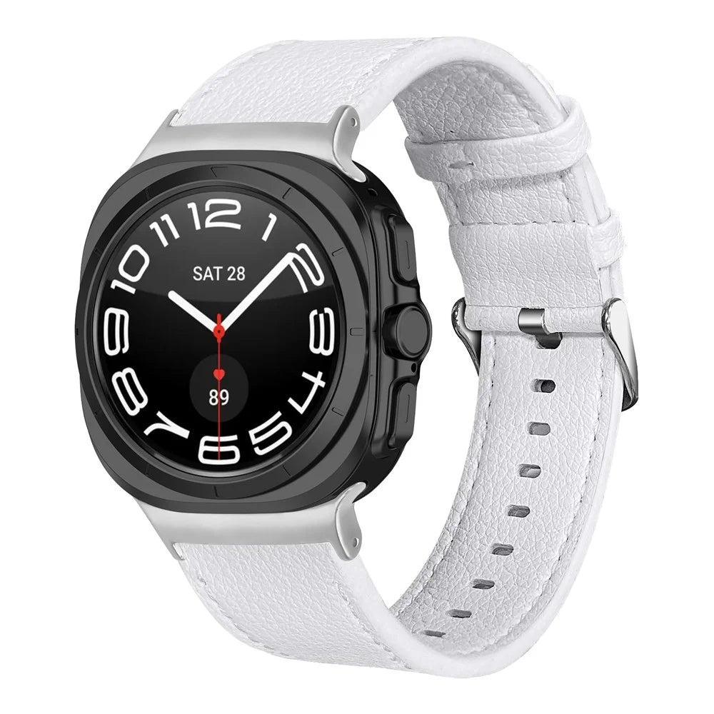 Genuine Cow Leather Strap for Samsung Galaxy Watch Ultra2 47mm / Watch Ultra (2025) 47mm / Watch Ultra 47mm Smart Watch Band - White - 2