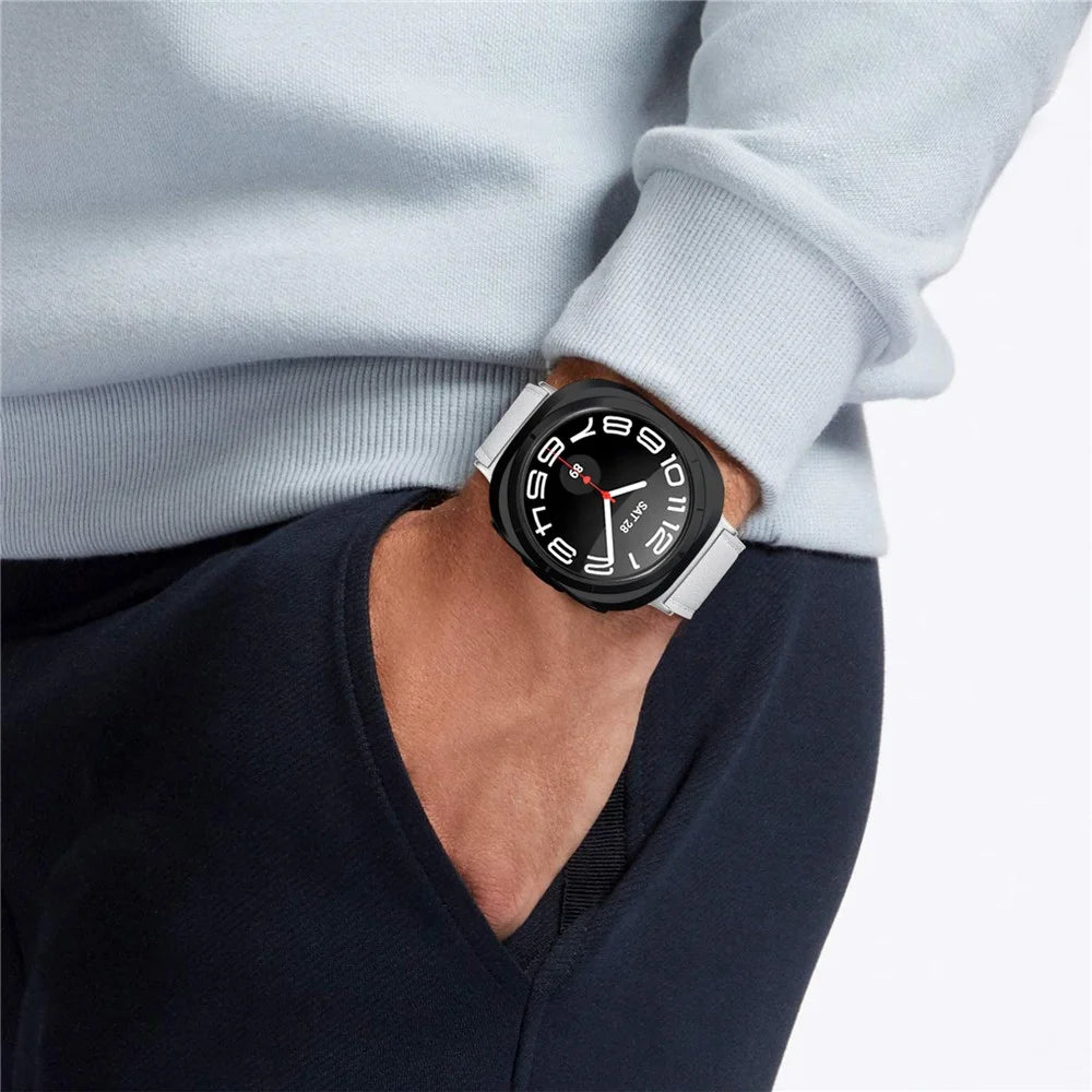 Genuine Cow Leather Strap for Samsung Galaxy Watch Ultra2 47mm / Watch Ultra (2025) 47mm / Watch Ultra 47mm Smart Watch Band - White - 5