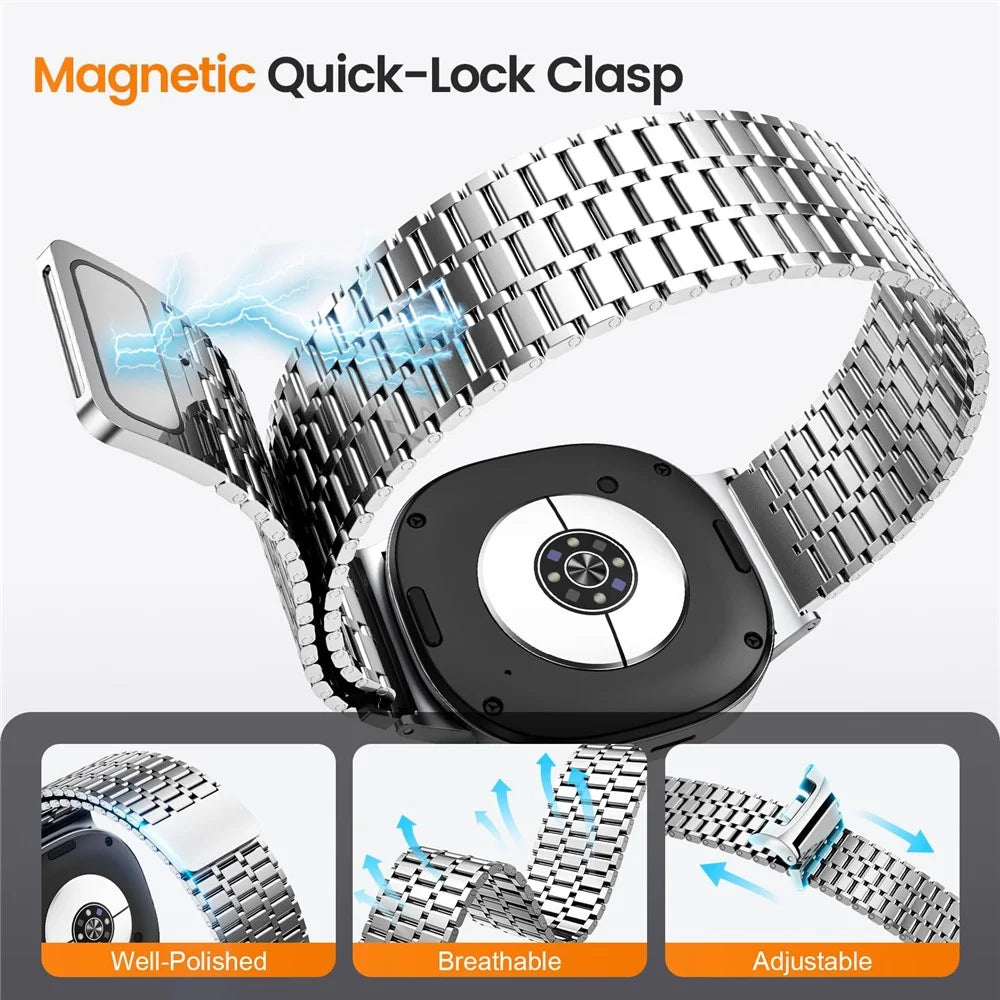Magnetic Strap for Samsung Galaxy Watch8 44mm / 40mm / Classic 46mm Stainless Steel Watch Band, Silver - 4