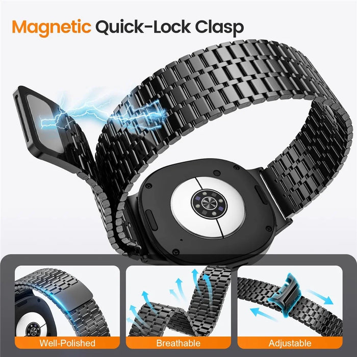 Magnetic Strap for Samsung Galaxy Watch8 44mm  /  40mm  /  Classic 46mm Stainless Steel 7 Beads Watch Band, Black - 4