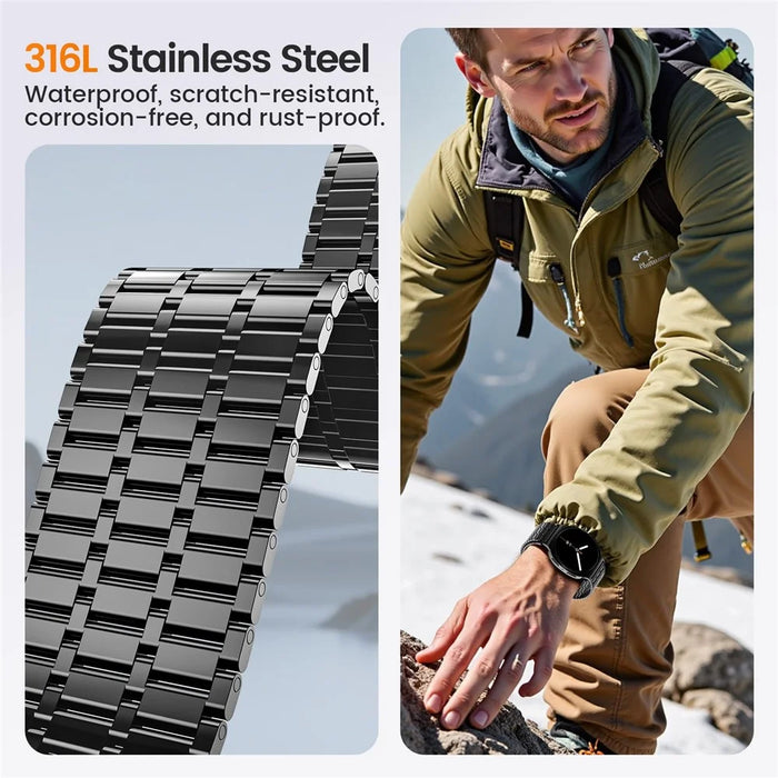 Magnetic Strap for Samsung Galaxy Watch8 44mm  /  40mm  /  Classic 46mm Stainless Steel 7 Beads Watch Band, Black - 5