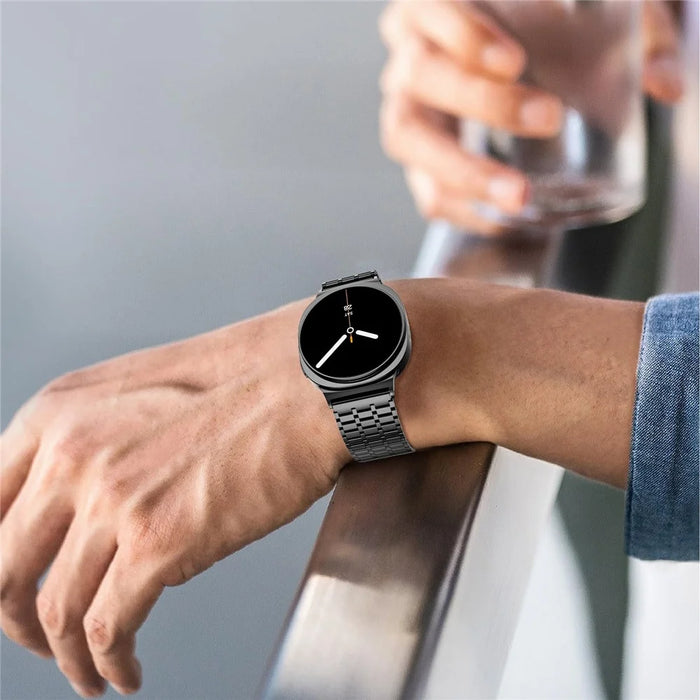 Magnetic Strap for Samsung Galaxy Watch8 44mm  /  40mm  /  Classic 46mm Stainless Steel 7 Beads Watch Band, Black - 7